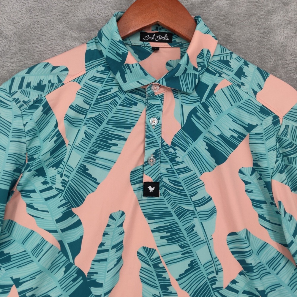 Bad Birdie Polo Shirt Mens Small Floral Print Hawaiian Short Sleeve Golf
